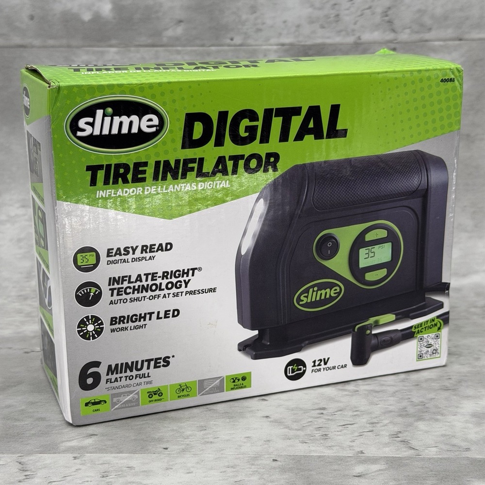 Slime, 12 Volt, Tire Inflator, Digital Gauge, 40088 With Emergency Light